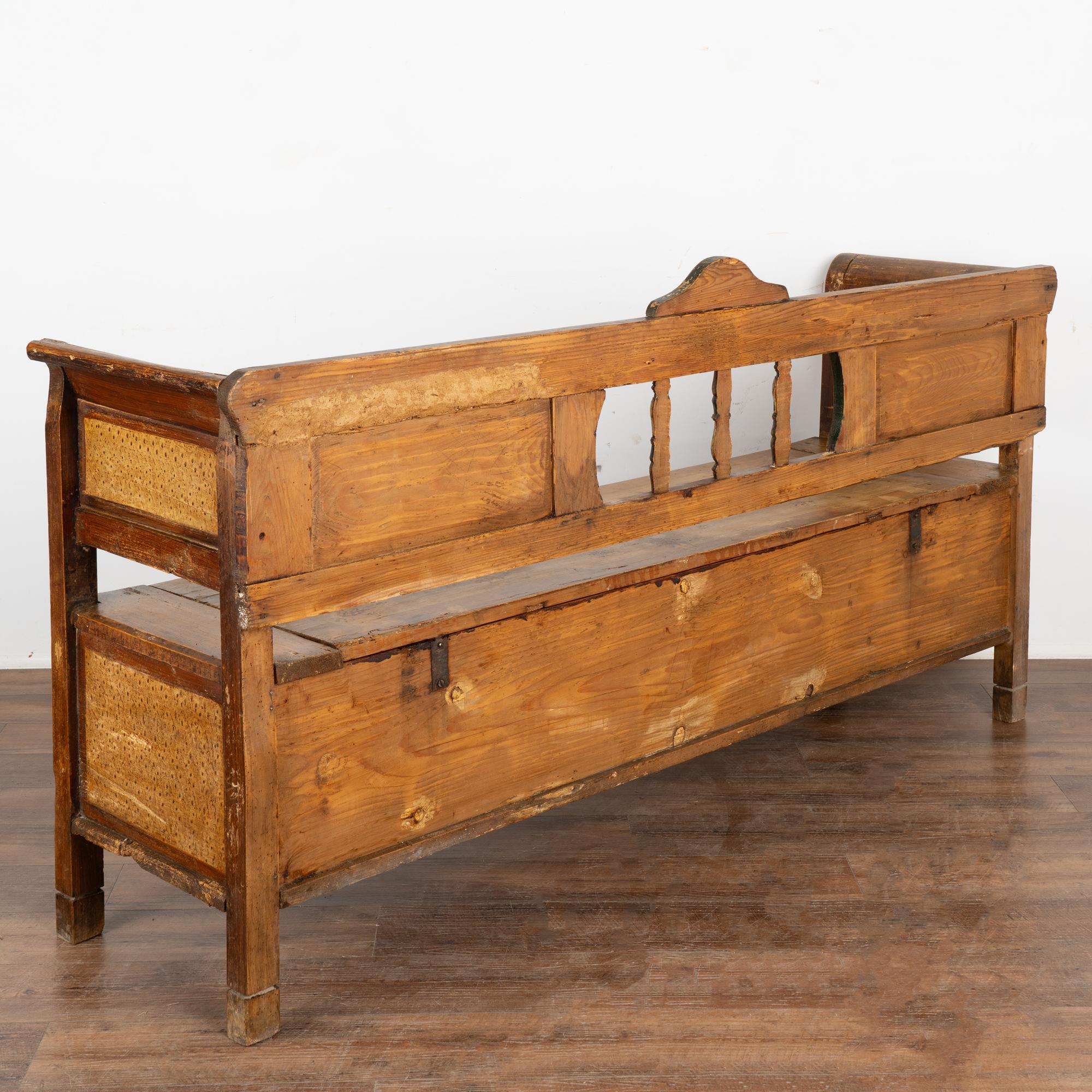 Original Painted Pine Bench With Storage, Hungary dated 1910 For Sale 7