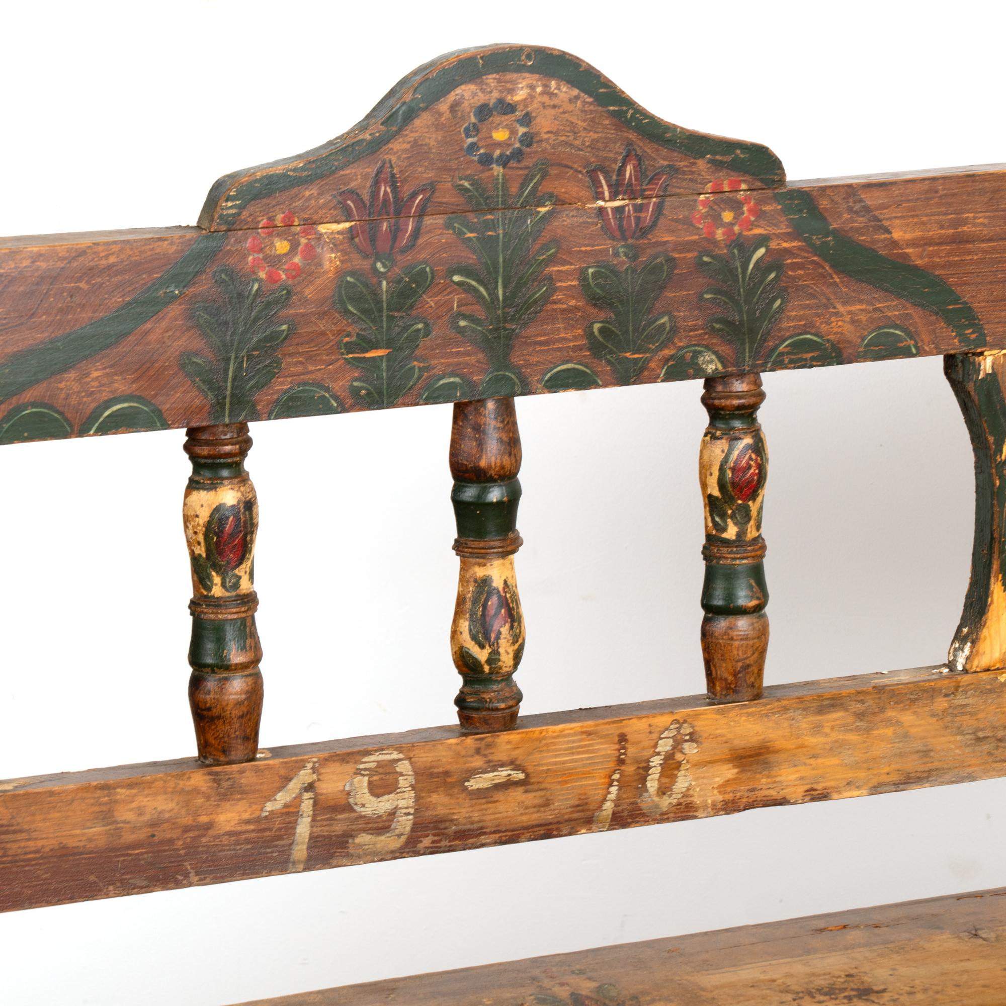 Original Painted Pine Bench With Storage, Hungary dated 1910 For Sale 1