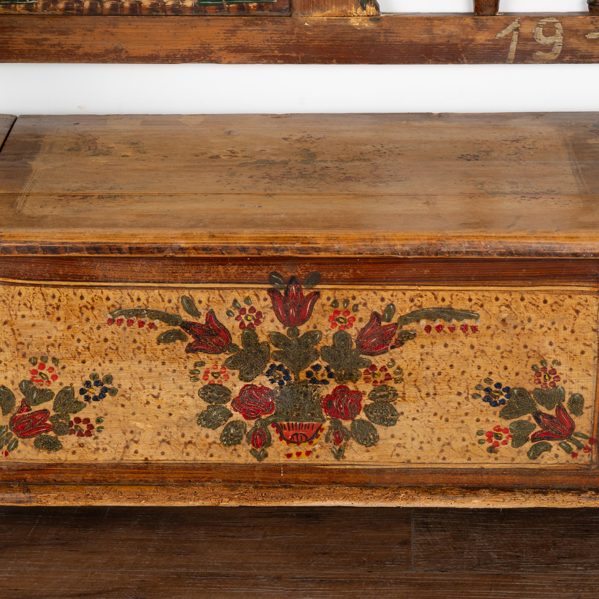 Original Painted Pine Bench With Storage, Hungary dated 1910 For Sale 2