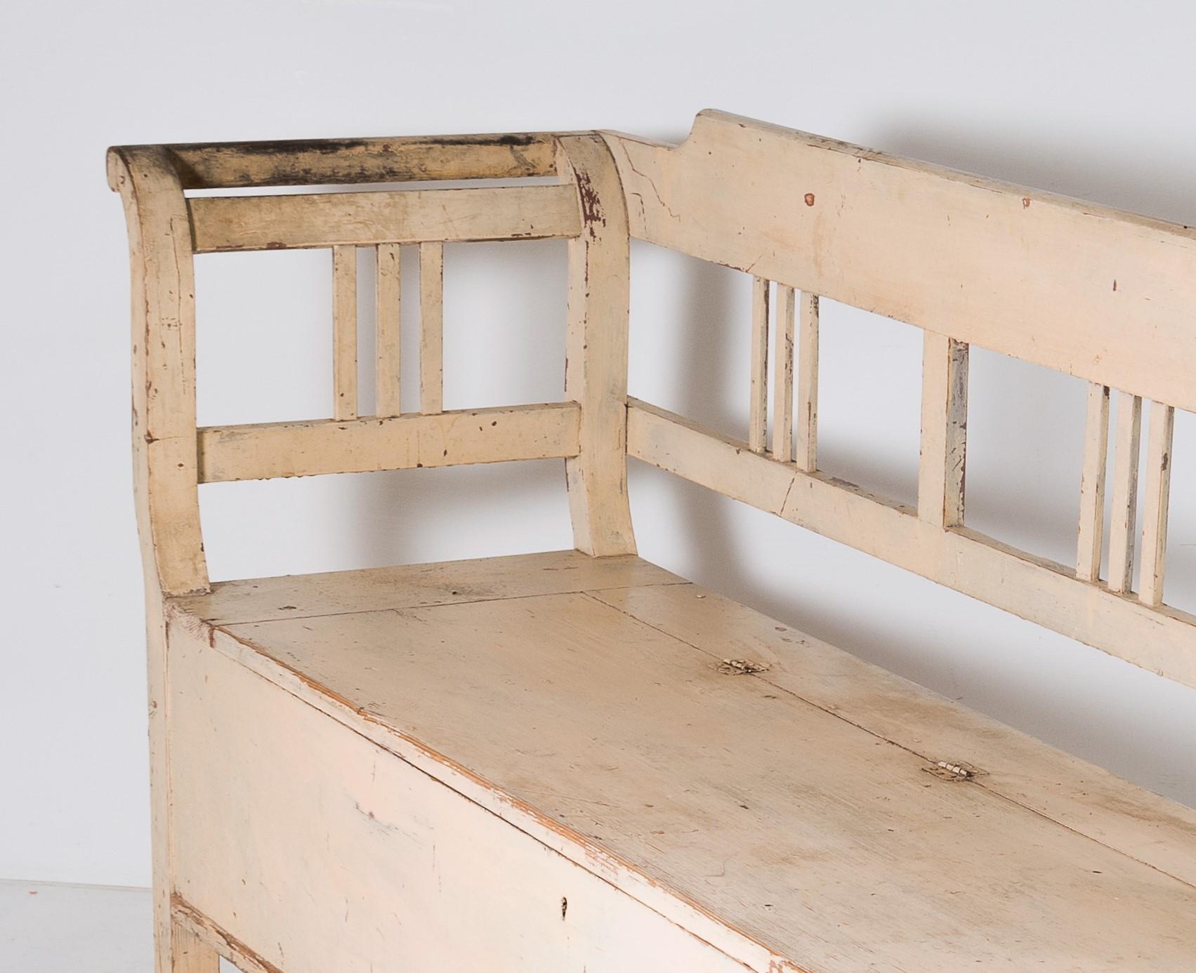 Original Painted Pine European Box Settle Farmhouse Bench Seat with Storage 4