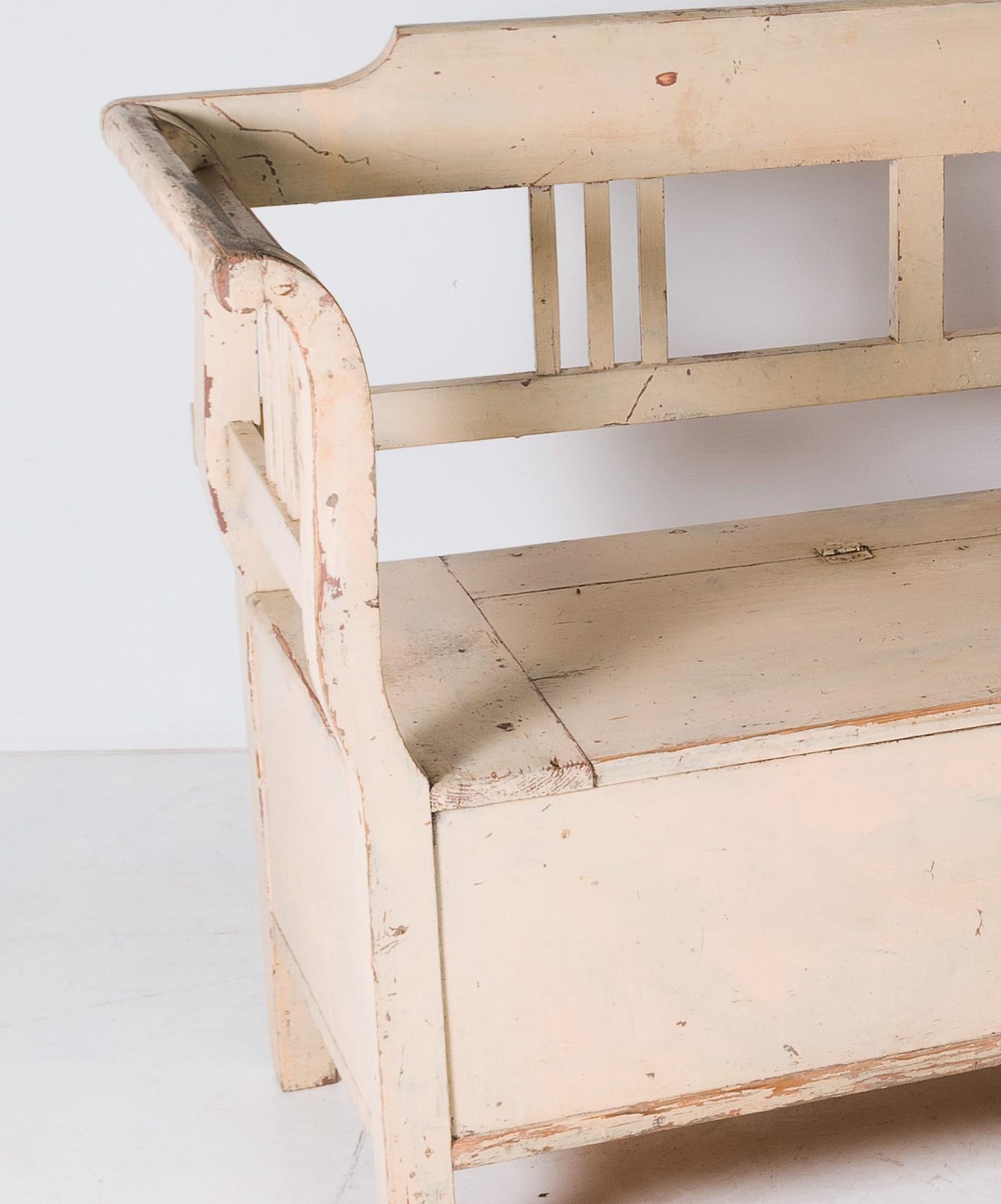 Original Painted Pine European Box Settle Farmhouse Bench Seat with Storage 6
