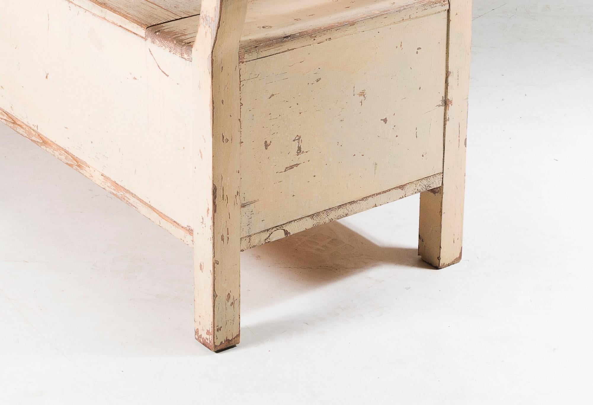 Original Painted Pine European Box Settle Farmhouse Bench Seat with Storage 7