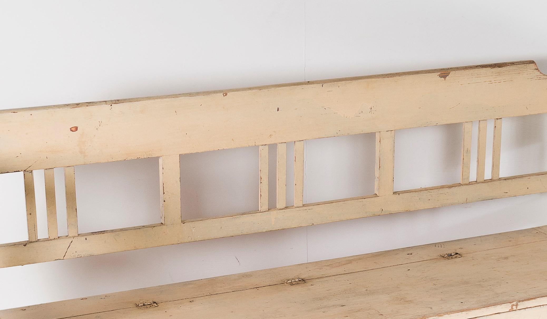 Original Painted Pine European Box Settle Farmhouse Bench Seat with Storage 8