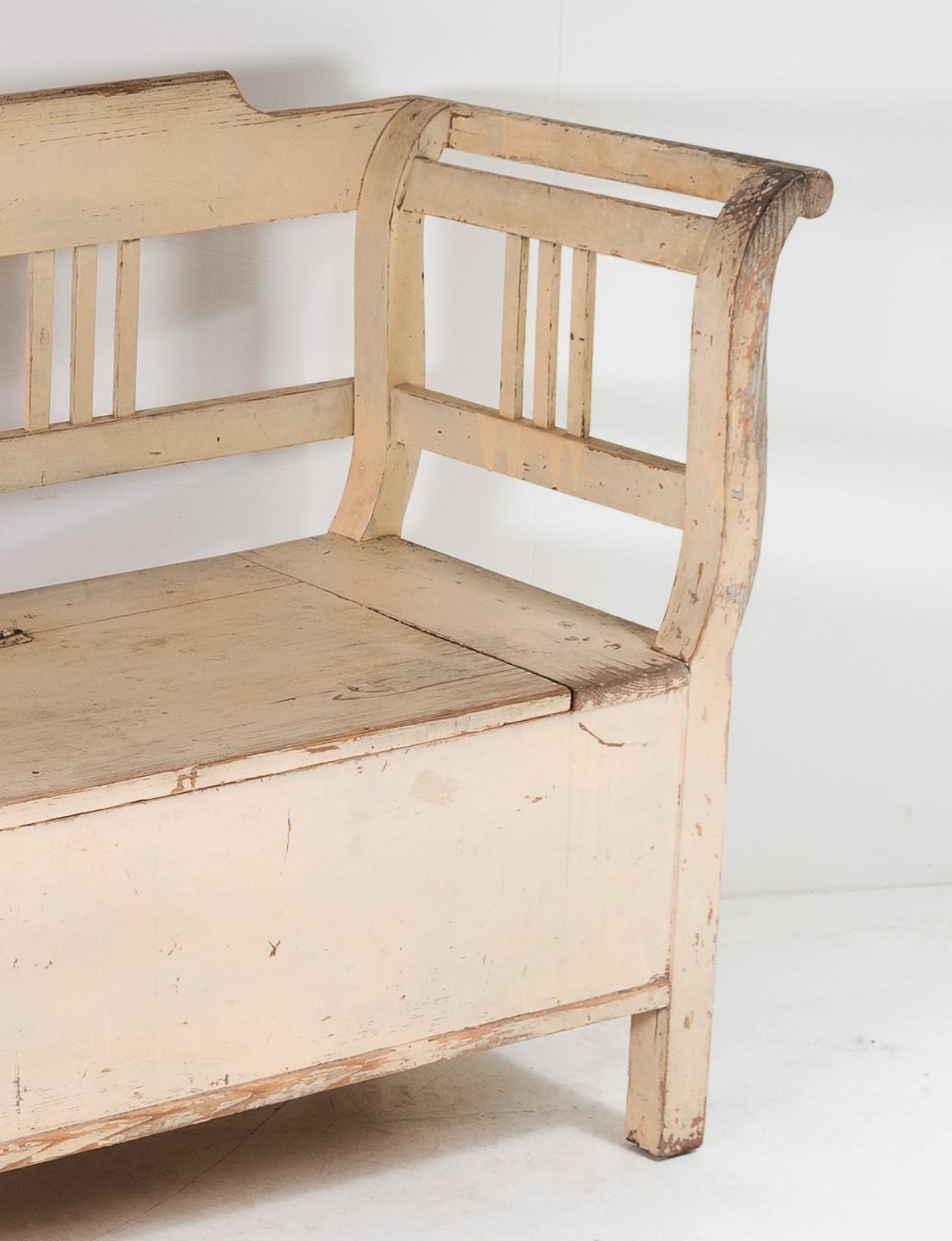 Original Painted Pine European Box Settle Farmhouse Bench Seat with Storage 2