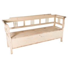 Original Painted Pine European Box Settle Farmhouse Bench Seat with Storage