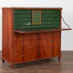 Original Painted Pine Secretary Bureau from Sweden, dated 1847