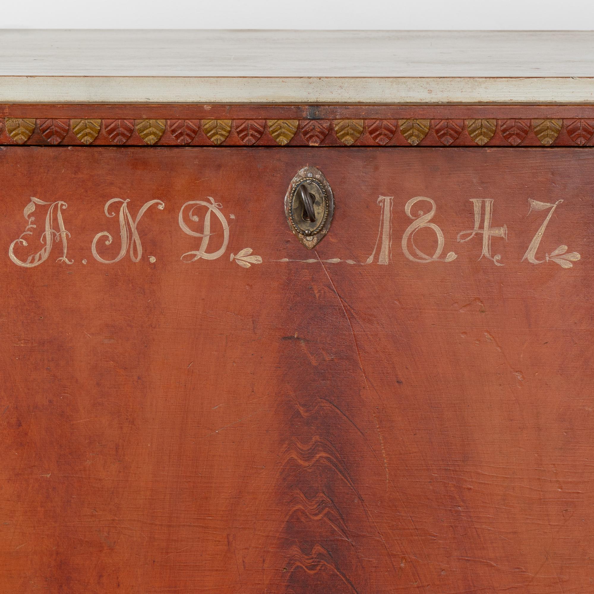 Legno Segreteria originale in pino dipinto proveniente dalla Svezia, datata 1847 in vendita
