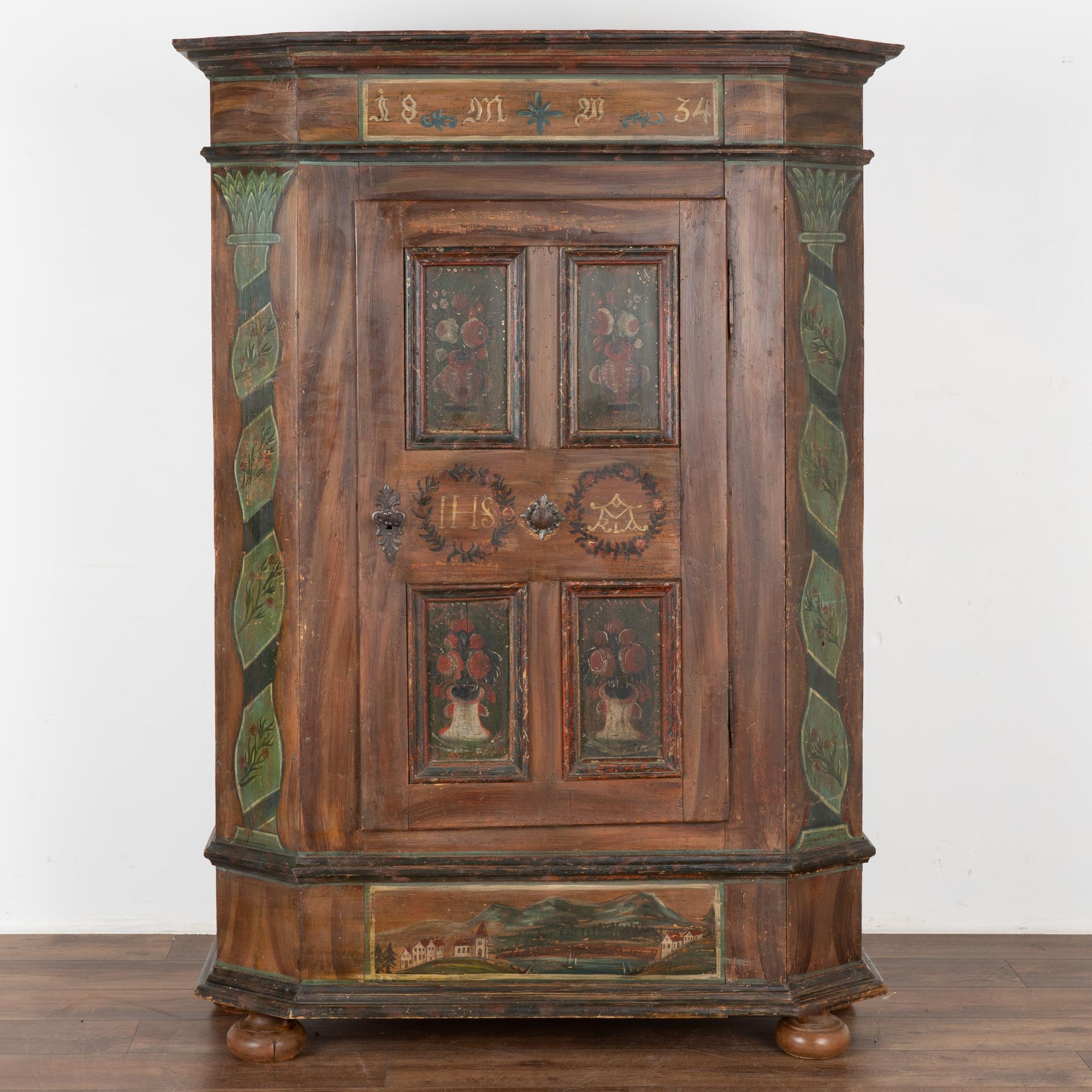 Austrian Original Painted Single Door Armoire from Austria, dated 1834 For Sale