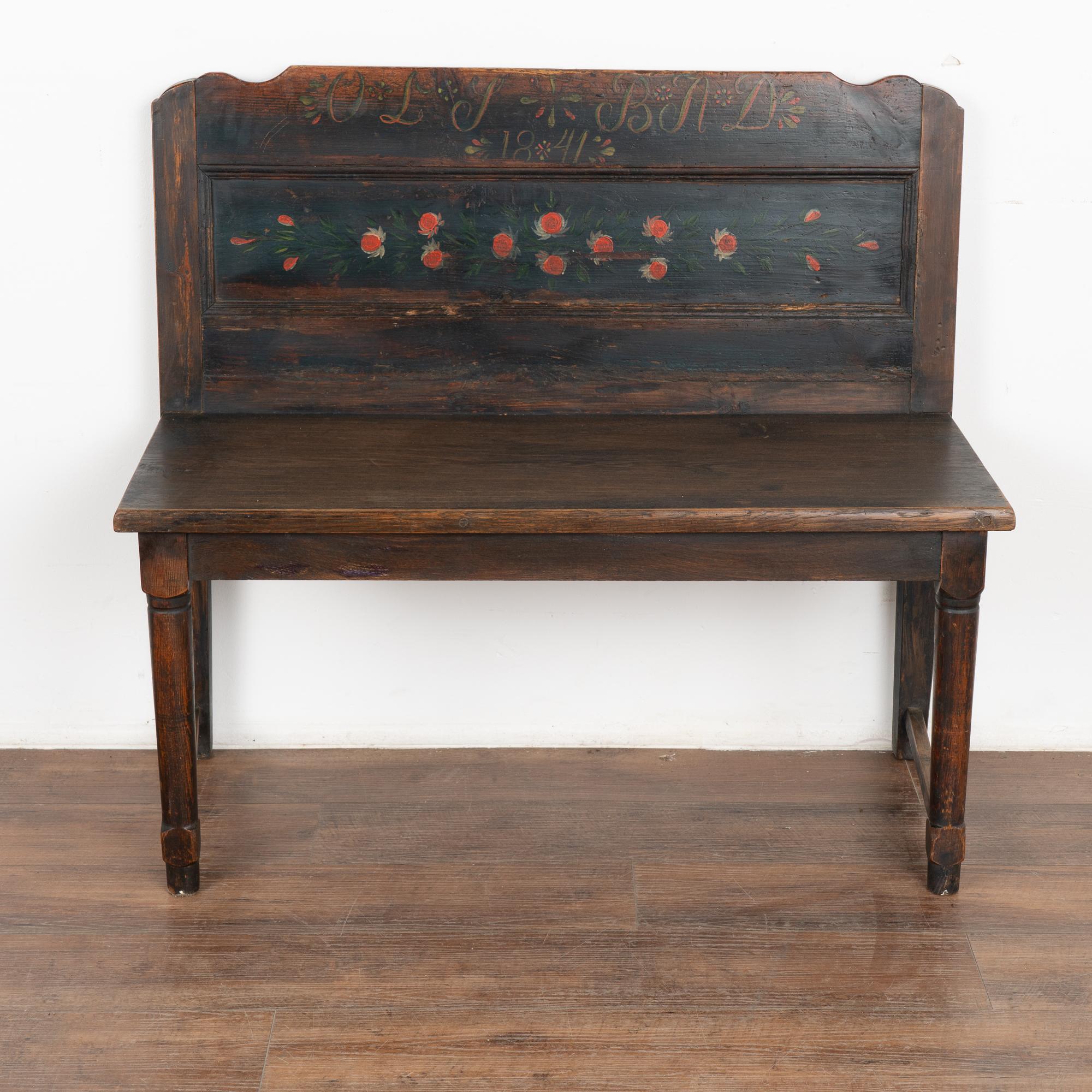 Folk Art Original Painted Small Bench, Hungary Dated 1841 For Sale