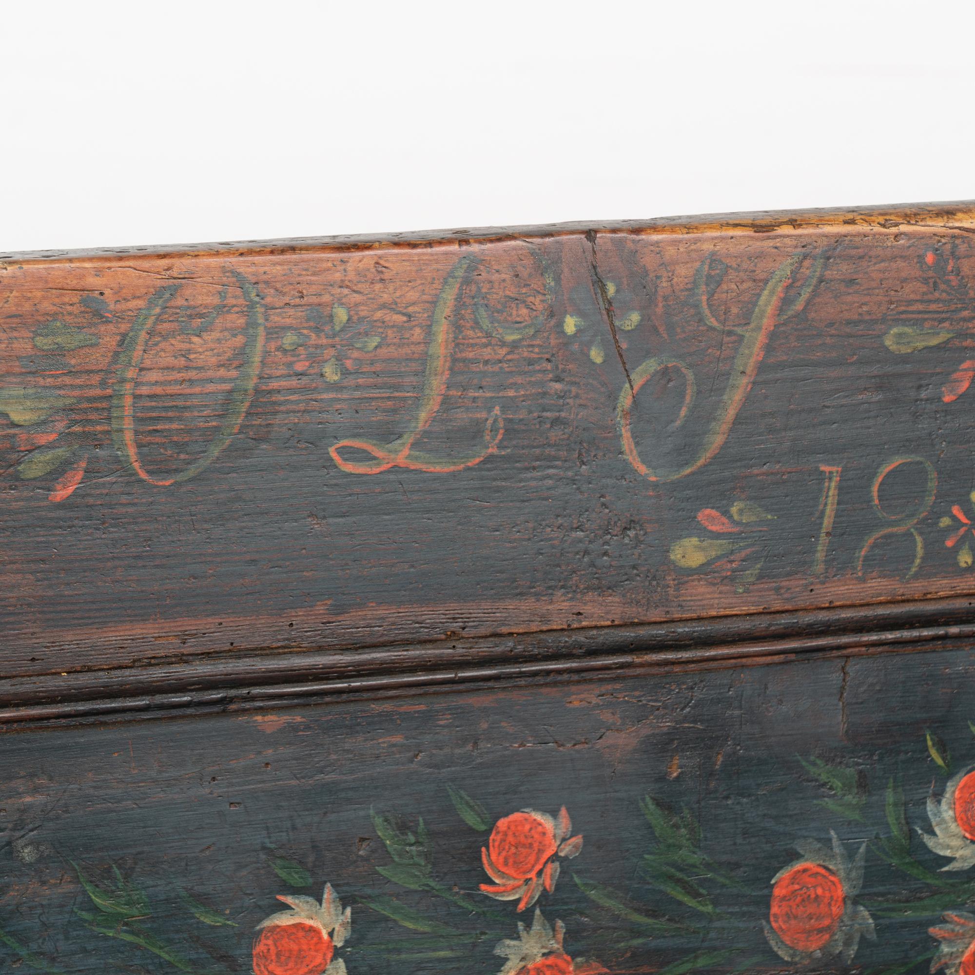 19th Century Original Painted Small Bench, Hungary Dated 1841