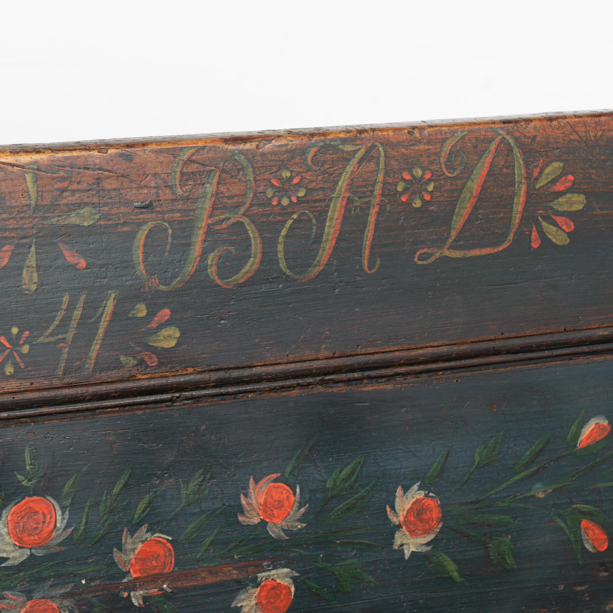 Original Painted Small Bench, Hungary Dated 1841 1