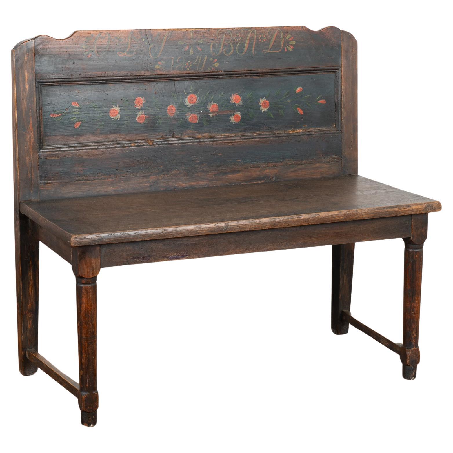Original Painted Small Bench, Hungary Dated 1841 For Sale