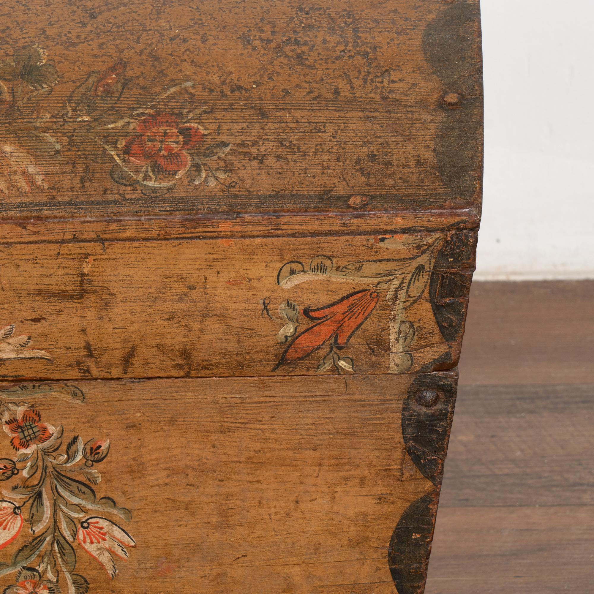 Original Painted Small Swedish Pine Dome Top Trunk dated 1827 4