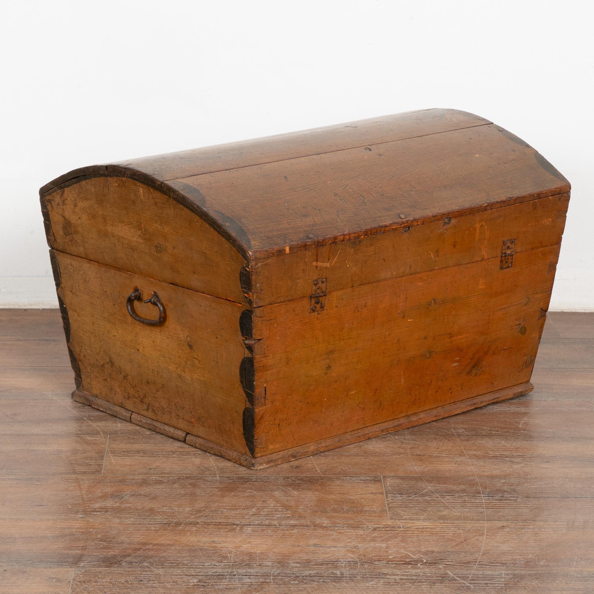 Original Painted Small Swedish Pine Dome Top Trunk dated 1827 5