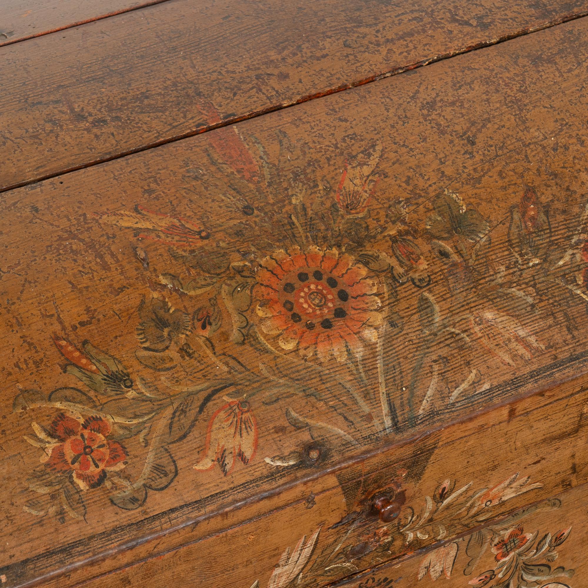 Original Painted Small Swedish Pine Dome Top Trunk dated 1827 3