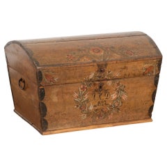 Original Painted Small Swedish Pine Dome Top Trunk dated 1827