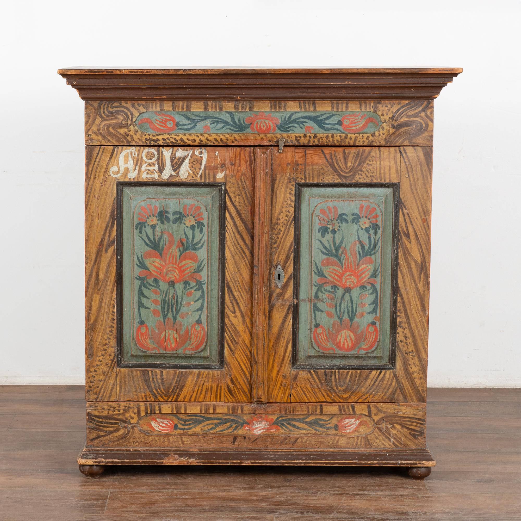 Original Painted Swedish Cabinet Sideboard, Dated 1791 In Good Condition In Round Top, TX