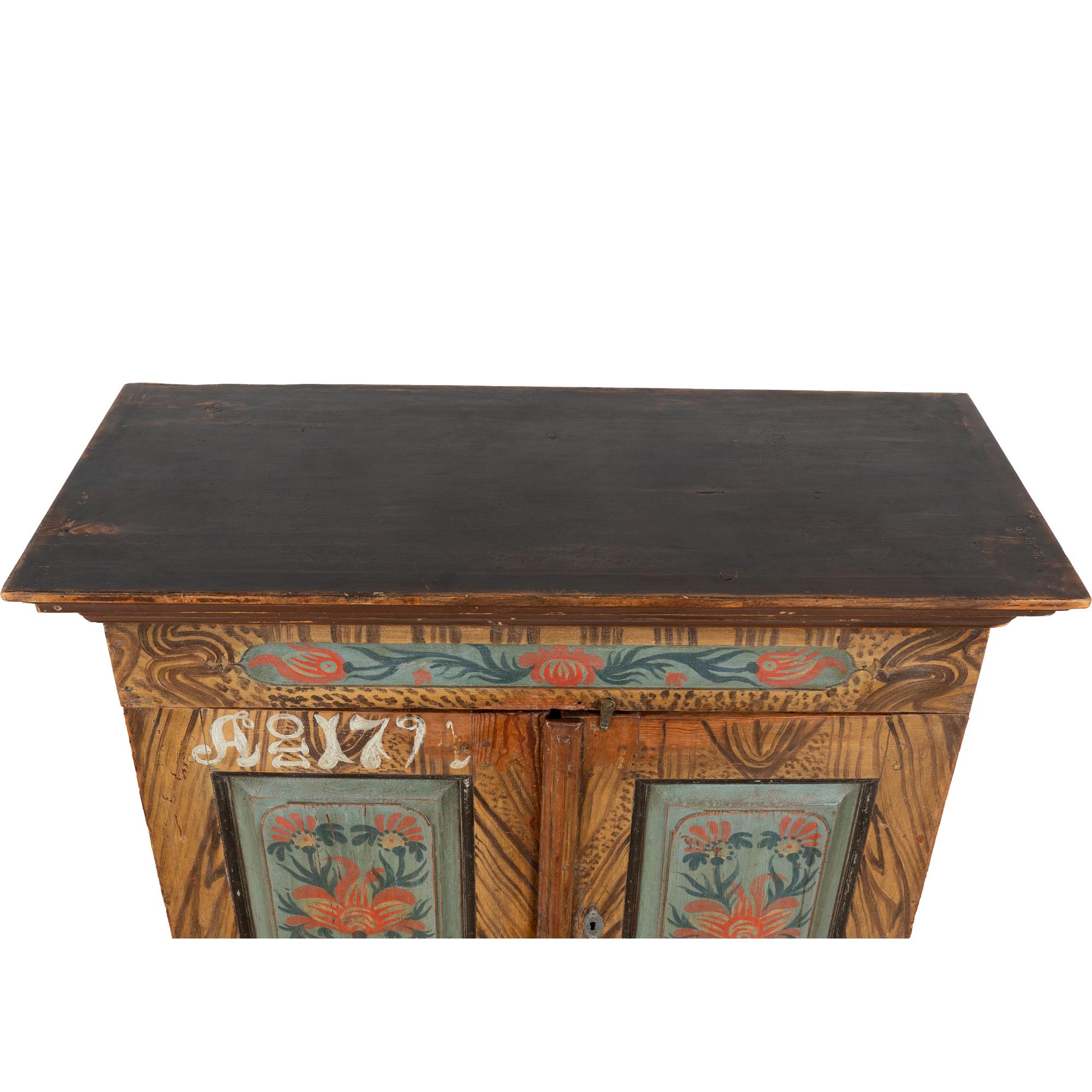 18th Century Original Painted Swedish Cabinet Sideboard, Dated 1791