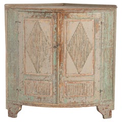 Original Painted Swedish Corner Cabinet, circa 1840