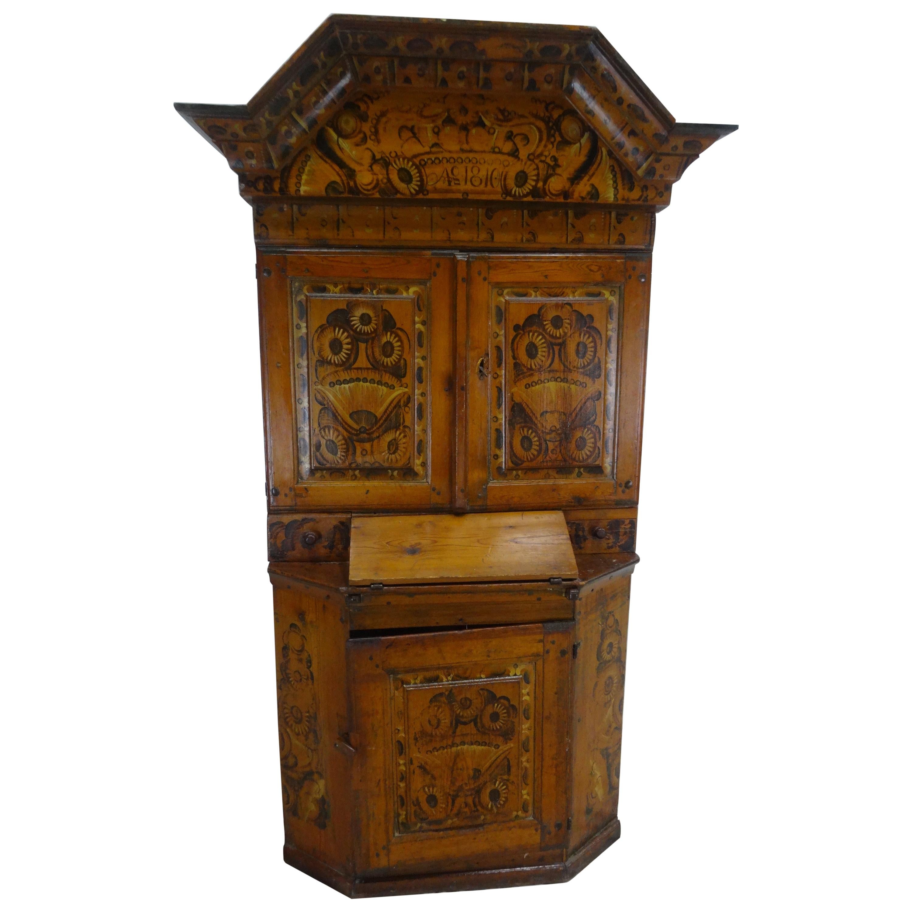 Original Painted Swedish Dala Cabinet Dated 1810