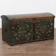 Original Painted Swedish Dome Top Pine Trunk dated 1849