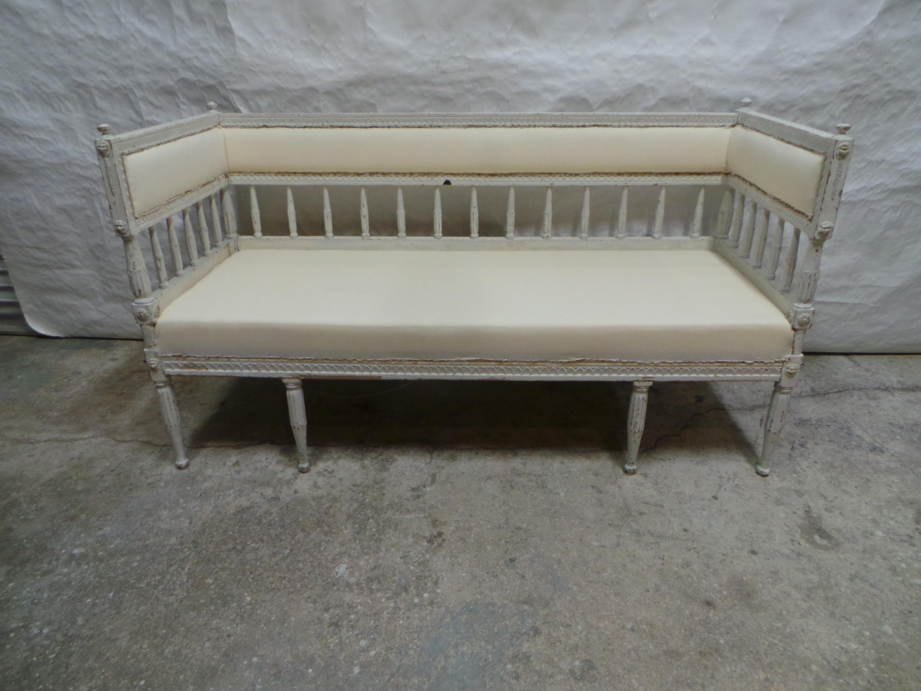 This is a Original Painted Swedish Gustavian Sofa. the seating has been restored and covered in Muslin.