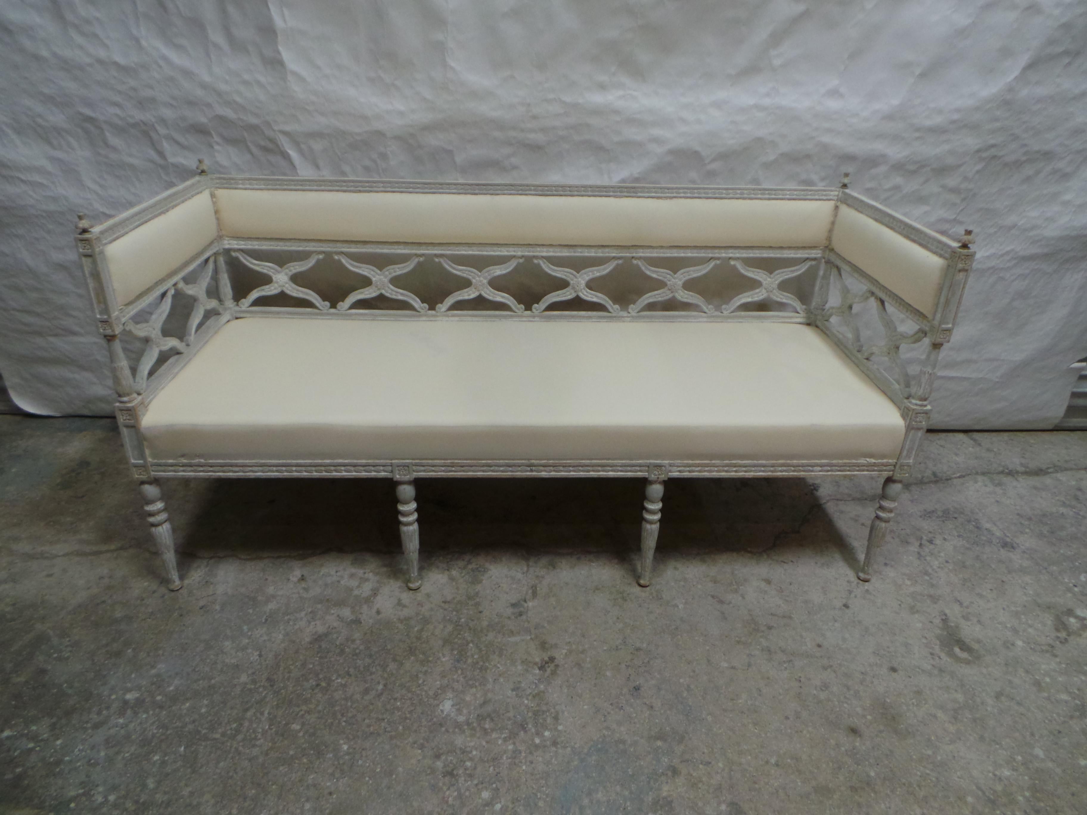 This is a RARE Original Painted Swedish Gustavian Sofa!!! 
the seating has been restored and covered in Muslin.