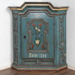 Original Painted Swedish Hanging Corner Cabinet, Dated 1784