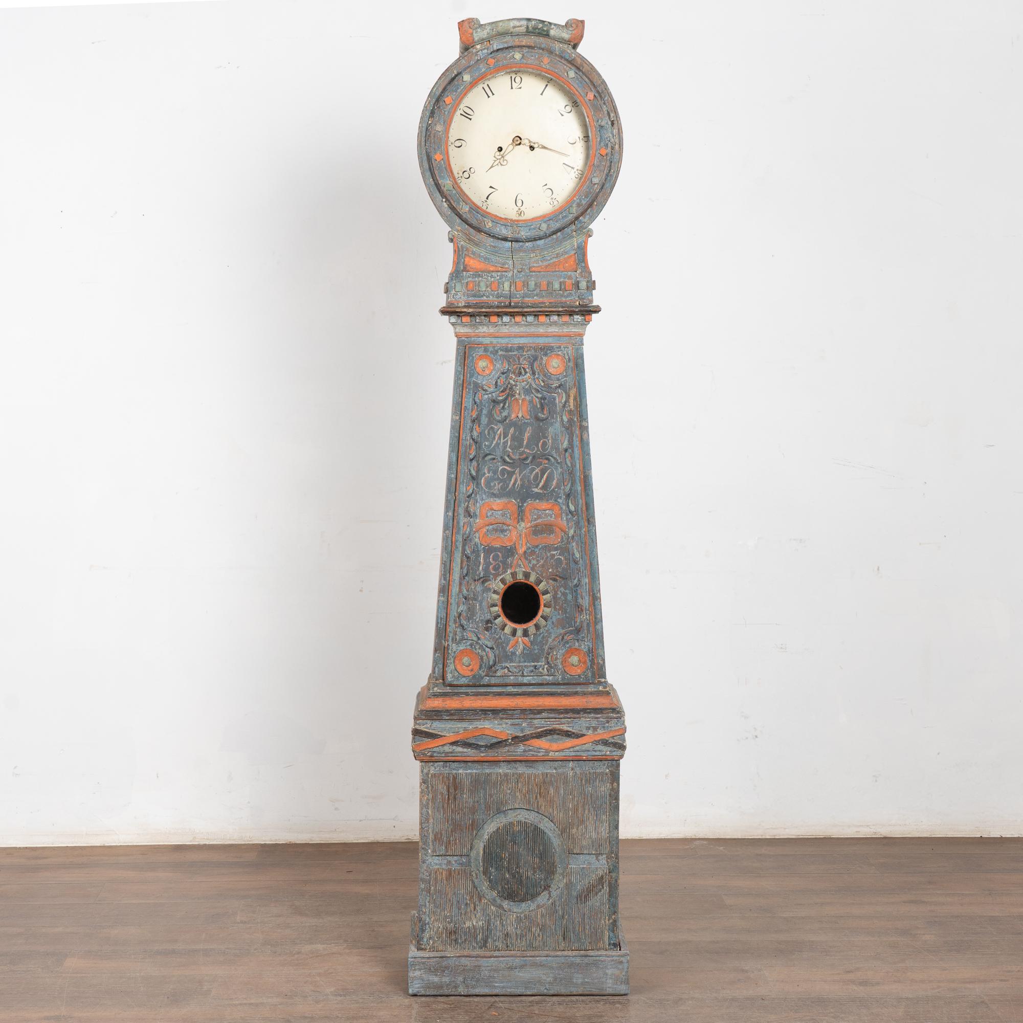 Gustavian Original Painted Swedish Mora Clock , Dated 1823 For Sale