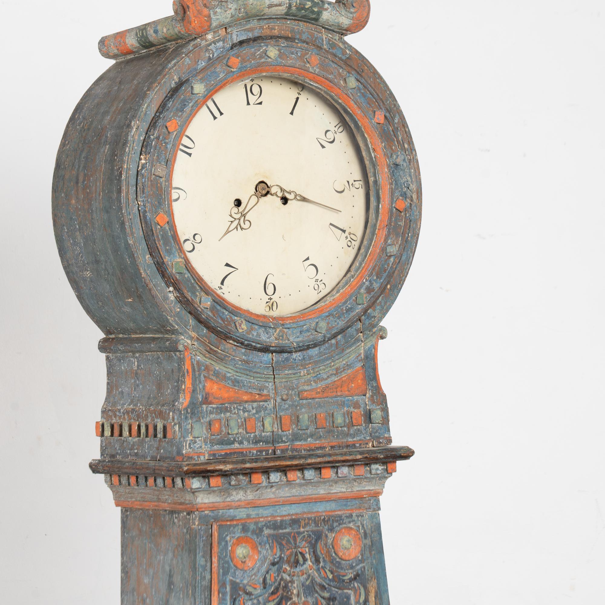 Pine Original Painted Swedish Mora Clock , Dated 1823 For Sale