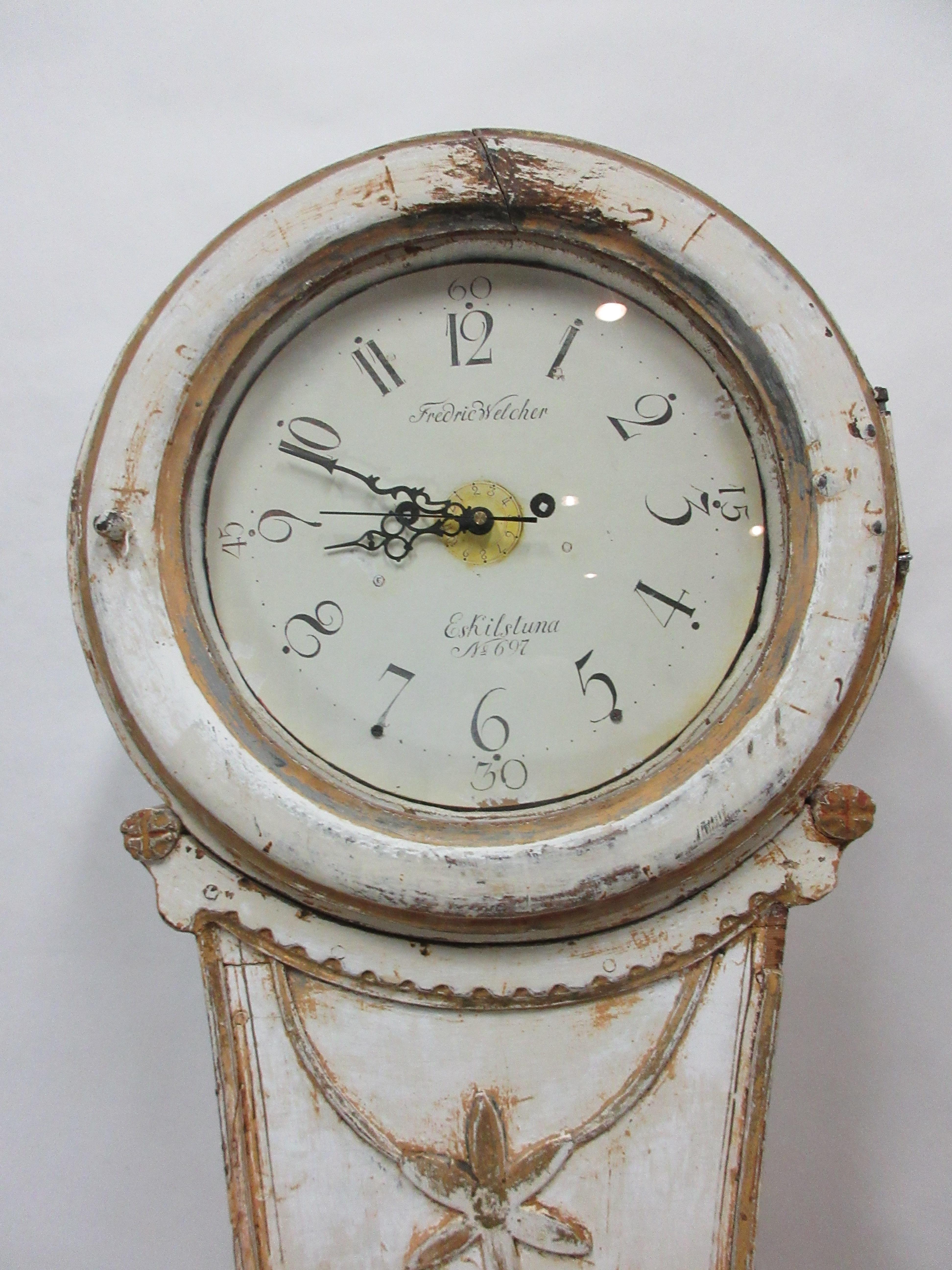 This is a 100% original painted Swedish Mora clock. I offer both the original works which do not work and new battery works which are incredible. You have a choice of chimes, a volume nobs, a switch that will shut off the chime at night and an off