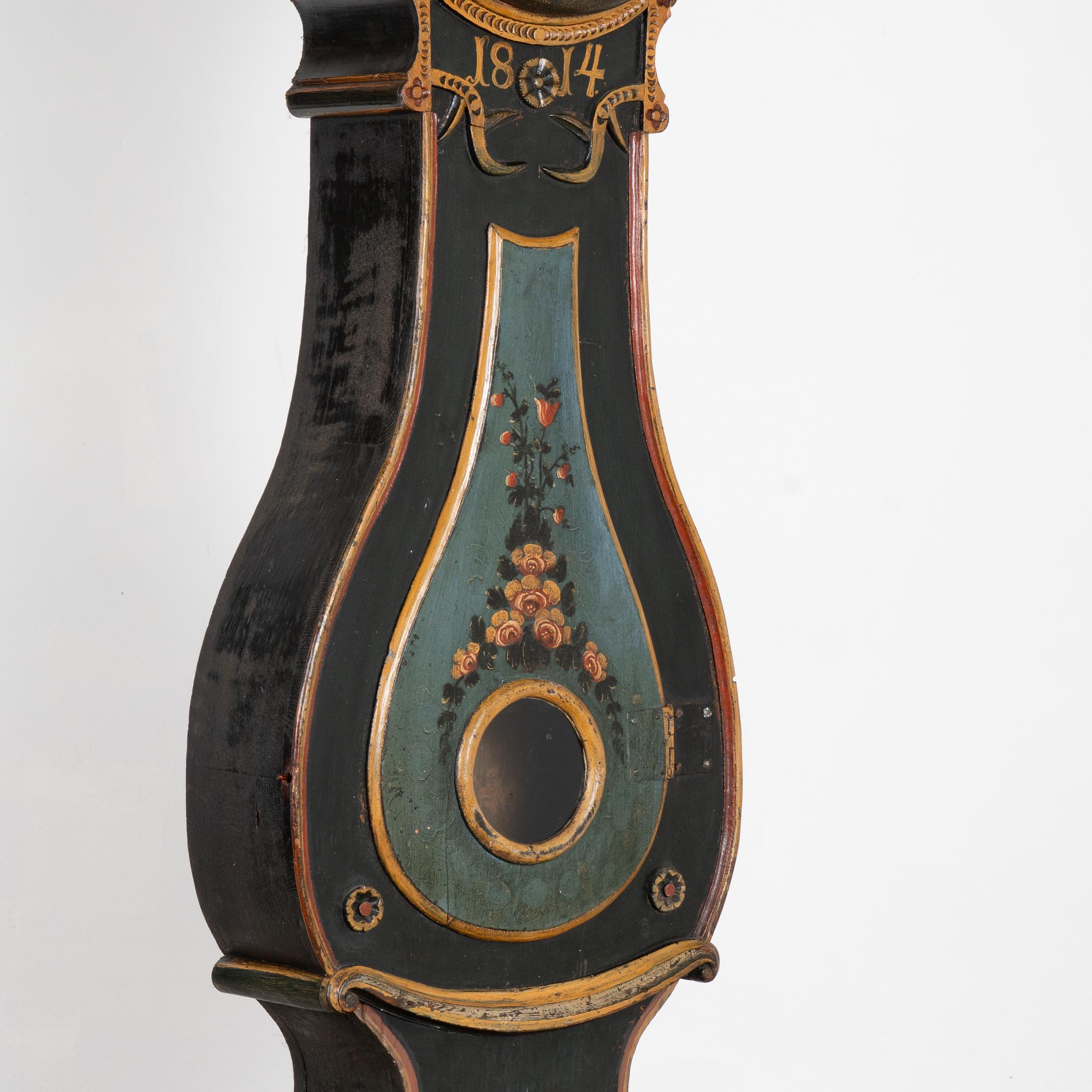 Original Painted Swedish Mora Grandfather Clock, dated 1814 4