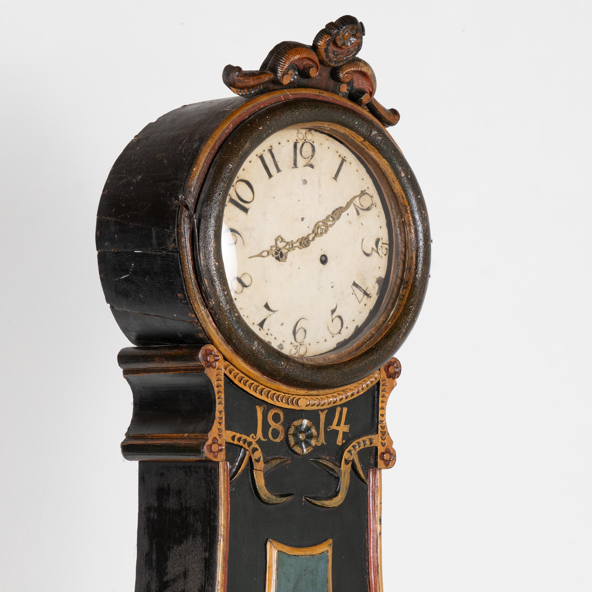 19th Century Original Painted Swedish Mora Grandfather Clock, dated 1814