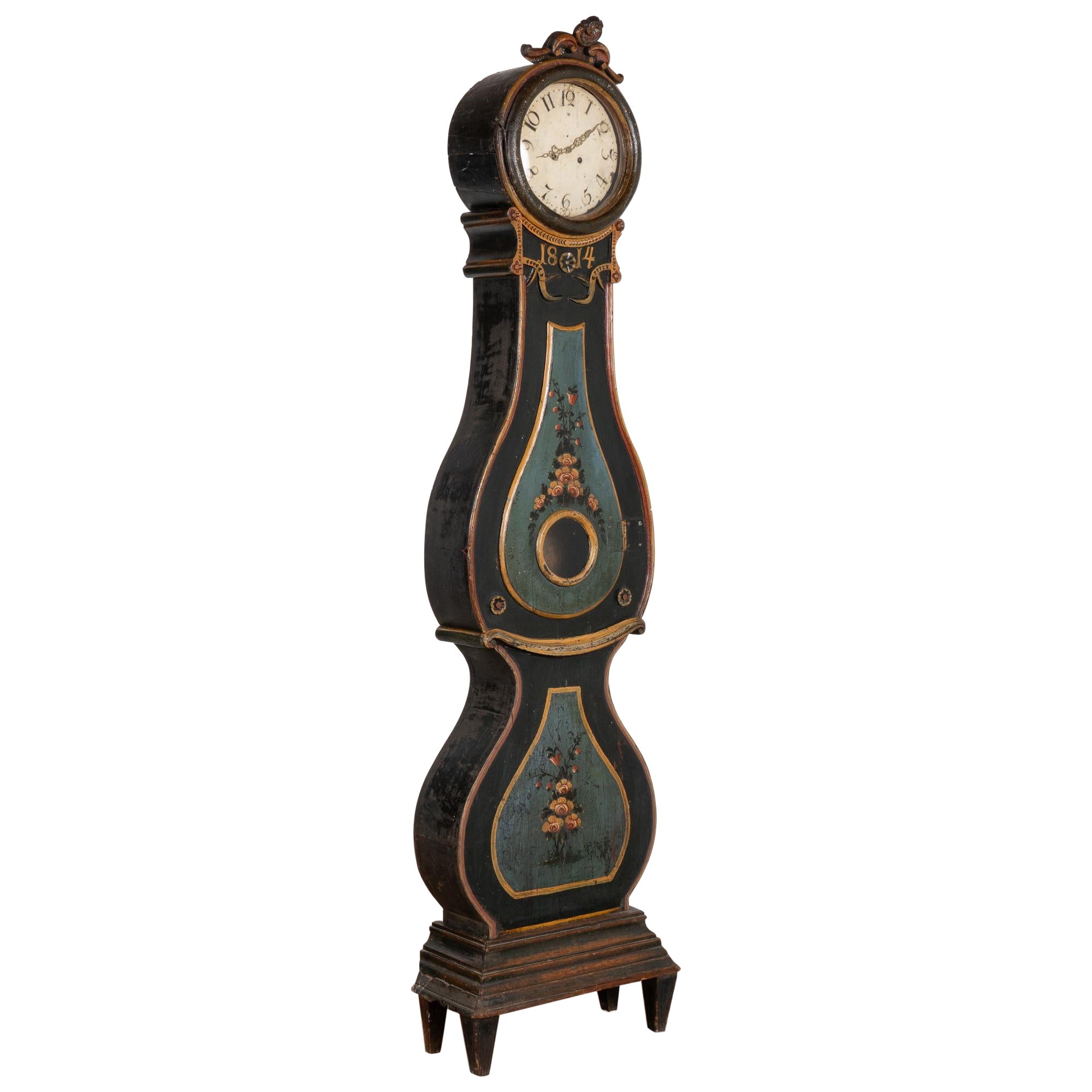 Original Painted Swedish Mora Grandfather Clock, dated 1814
