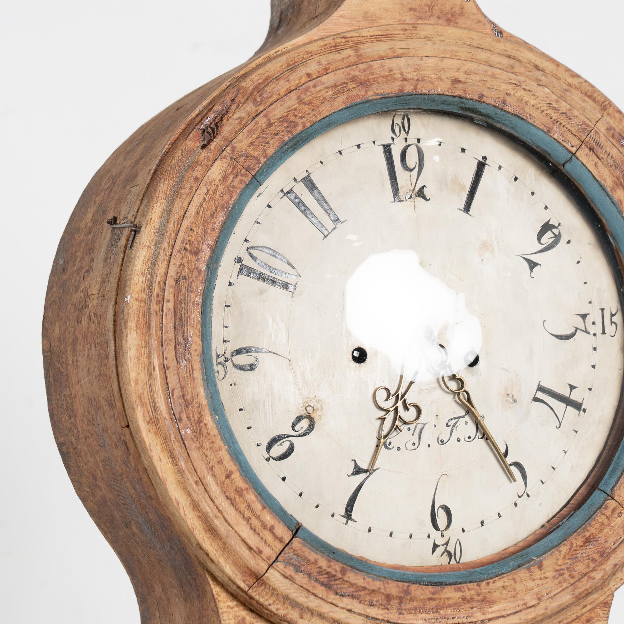 Original Painted Swedish Mora Grandfather Clock , Dated 1850 For Sale 3