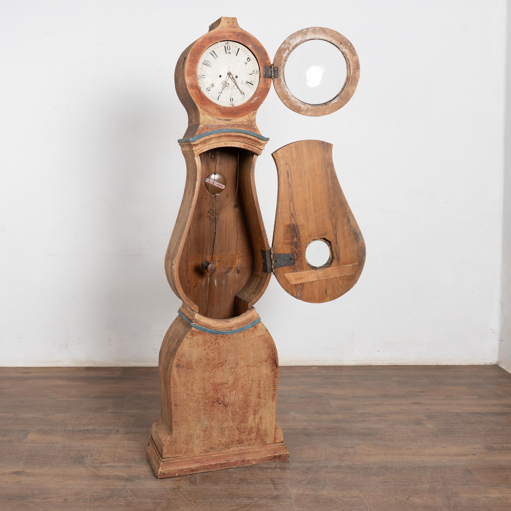 Hand-Crafted Original Painted Swedish Mora Grandfather Clock , Dated 1850 For Sale