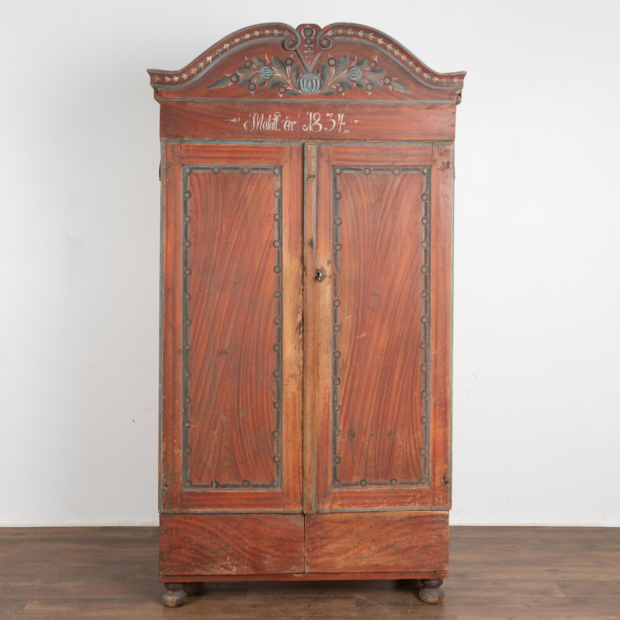 19th Century Original Painted Swedish Two Door Armoire dated 1834 For Sale