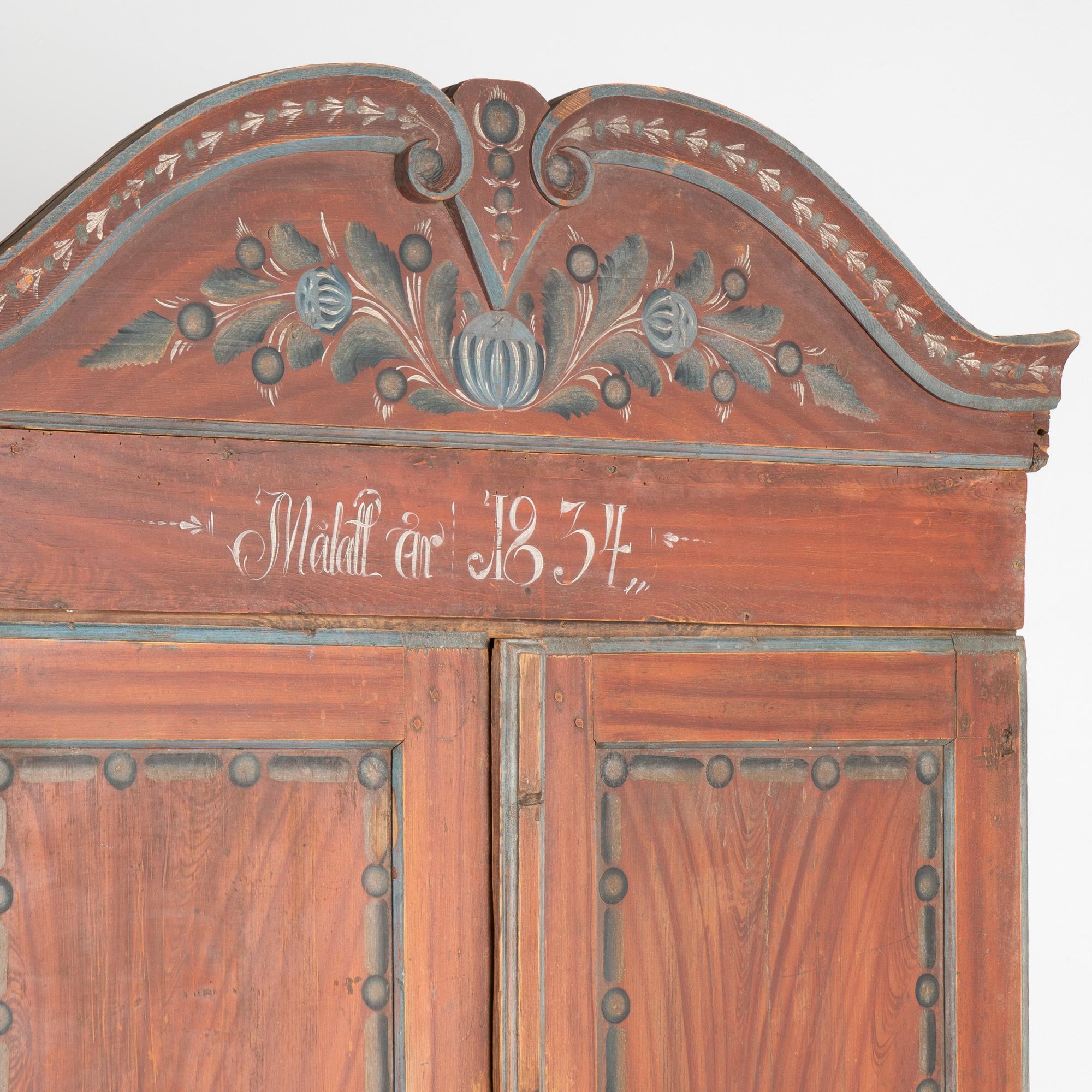 Wood Original Painted Swedish Two Door Armoire dated 1834 For Sale