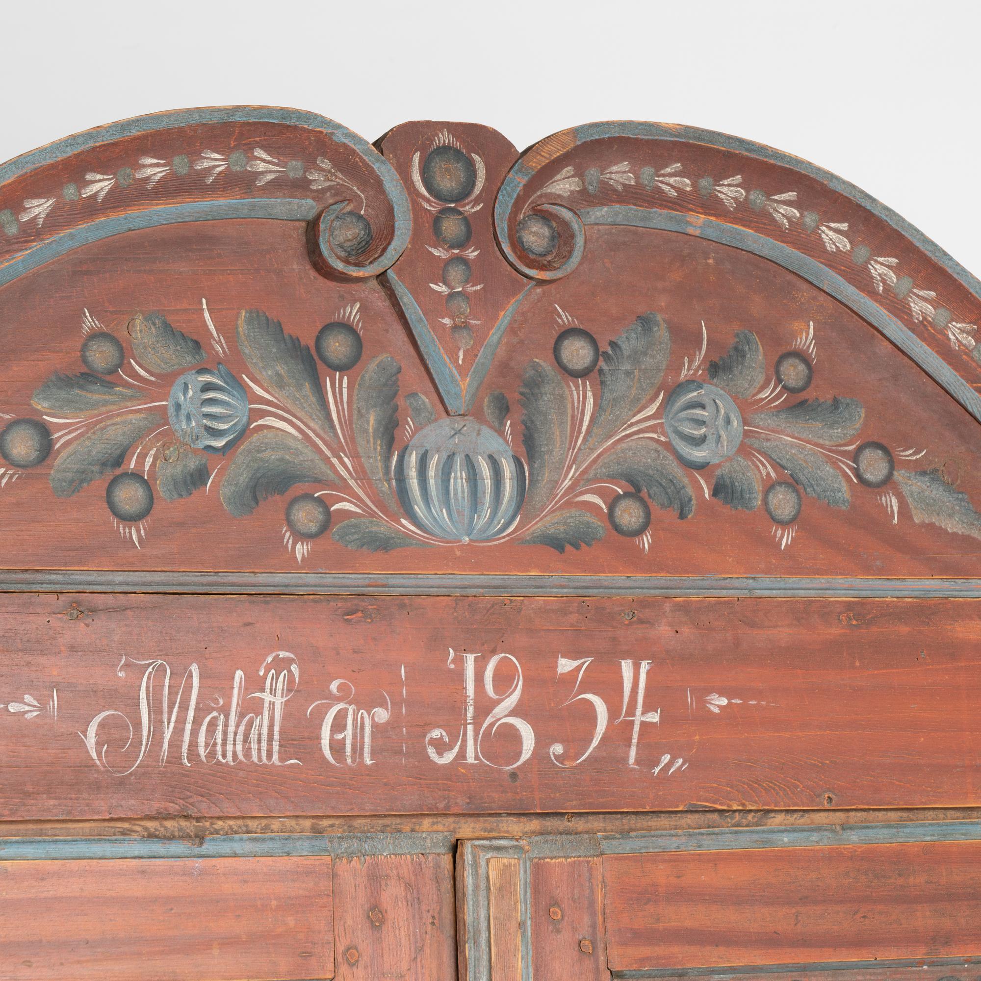Original Painted Swedish Two Door Armoire dated 1834 For Sale 1