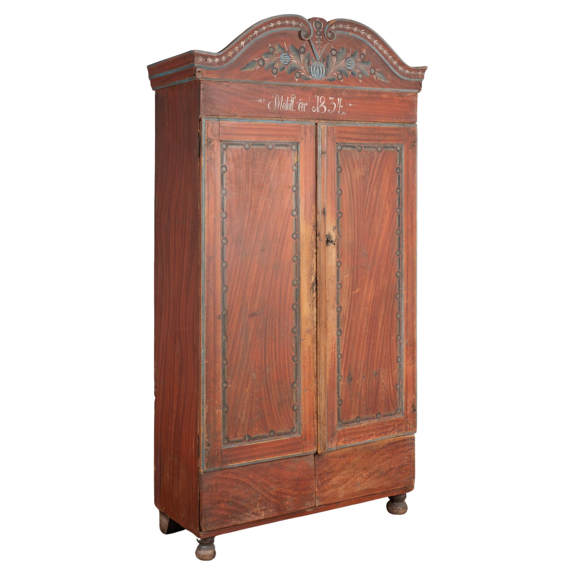 Original Painted Swedish Two Door Armoire dated 1834 For Sale