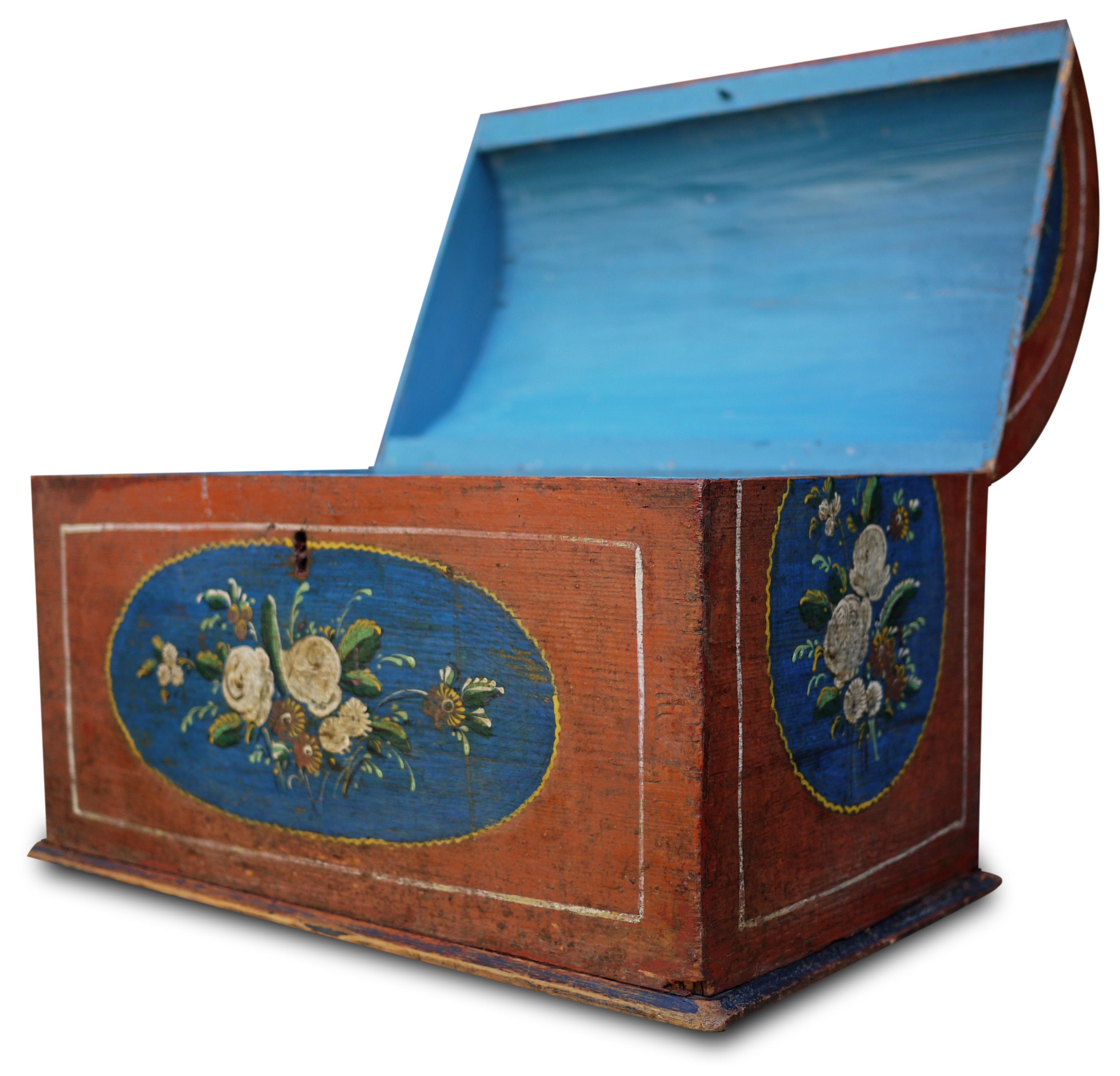 1810 Table Box, Red Floral Painted, Central Europe For Sale at 1stDibs