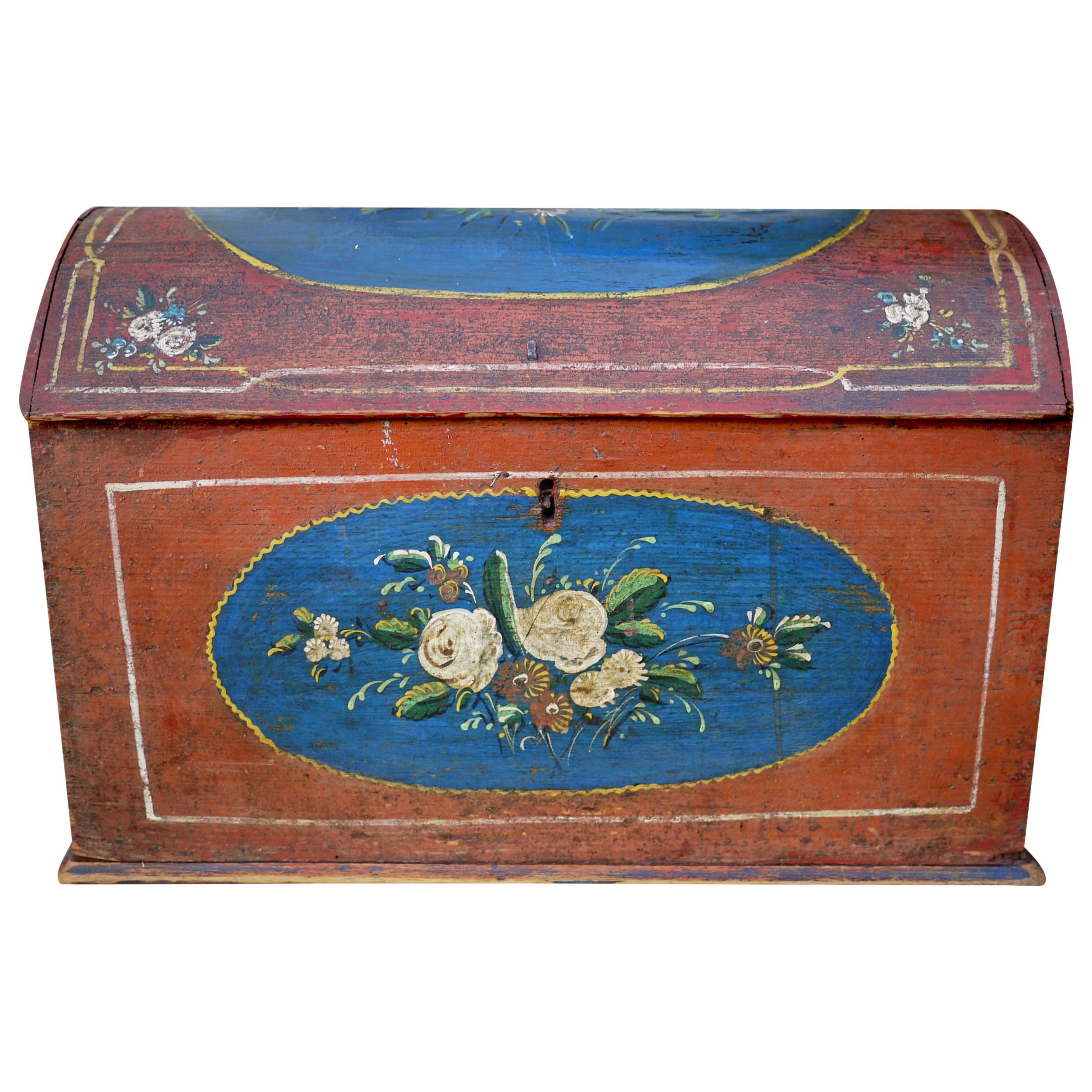 1810 Table Box, Red Floral Painted, Central Europe