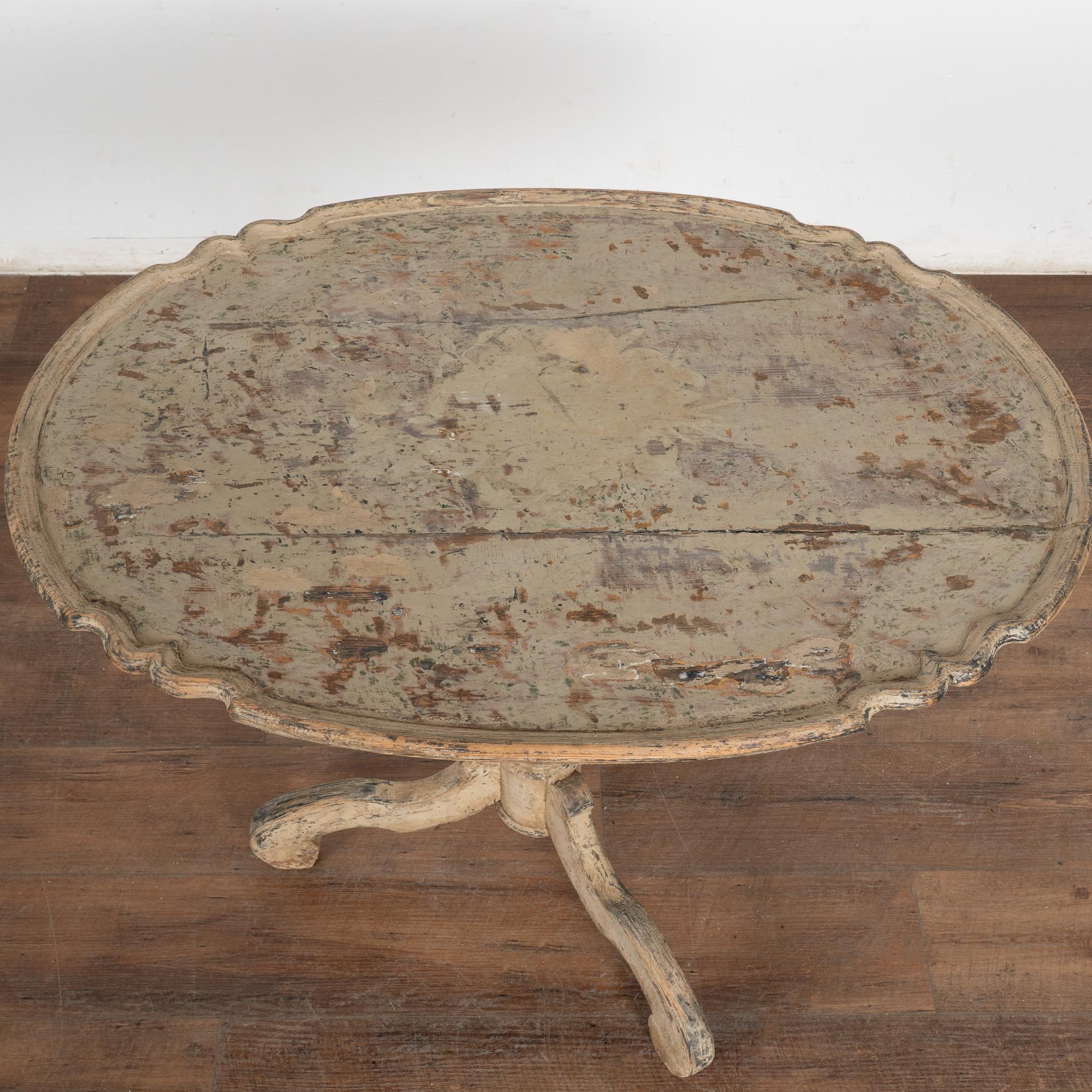 Original Painted Tilt Top Rococo Side Table, Sweden circa 1820-40 In Fair Condition In Round Top, TX