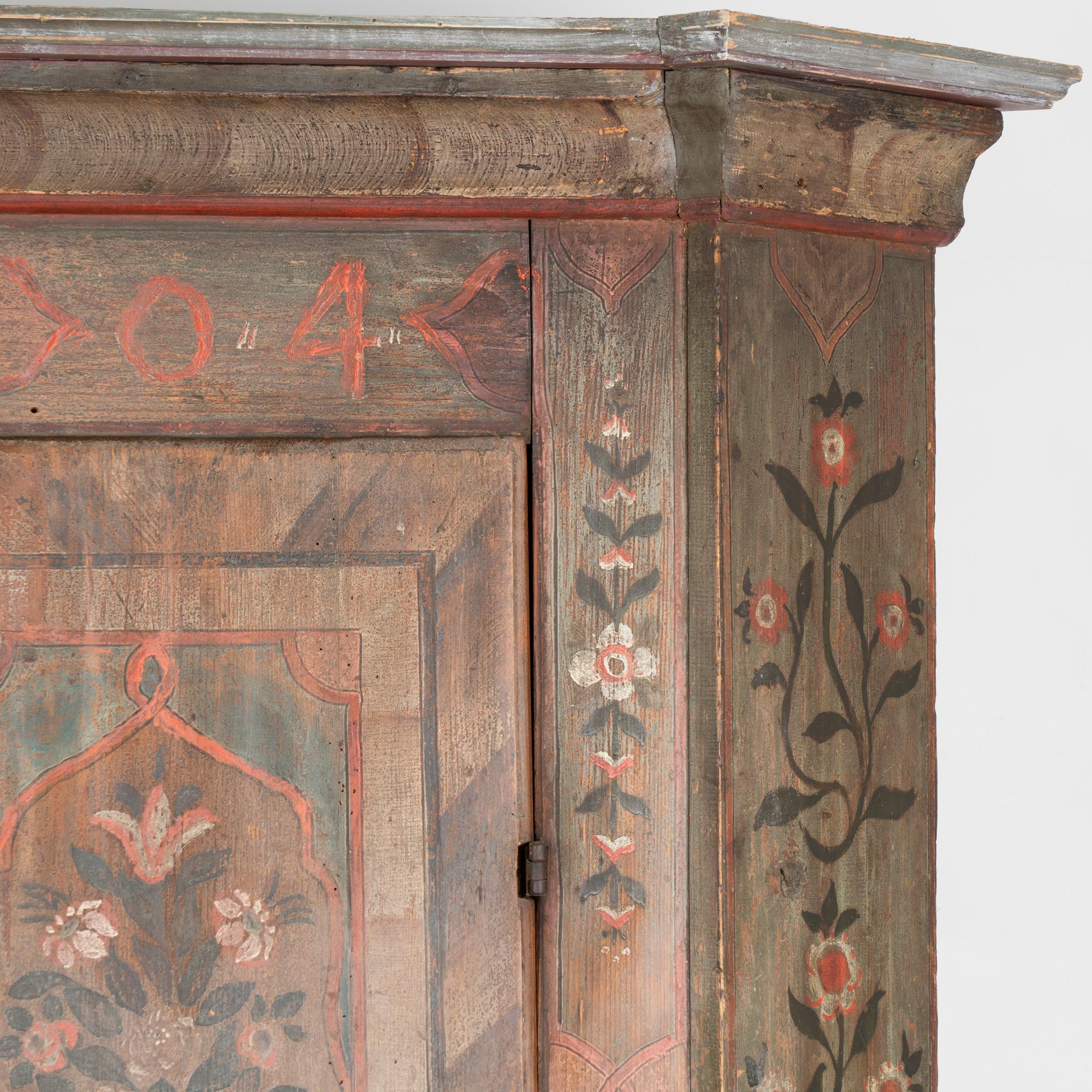 Original Painted Two Door Armoire With Flowers, Austria dated 1804 5
