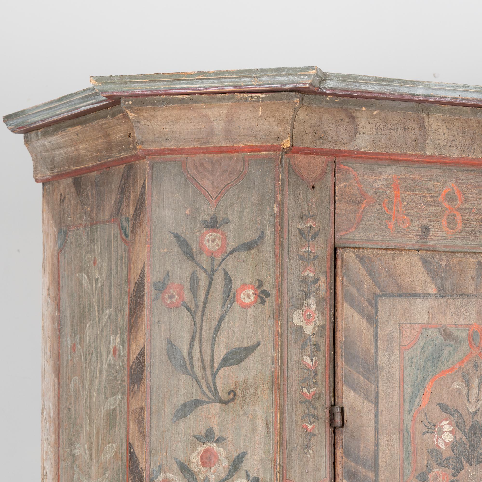 Wood Original Painted Two Door Armoire With Flowers, Austria dated 1804