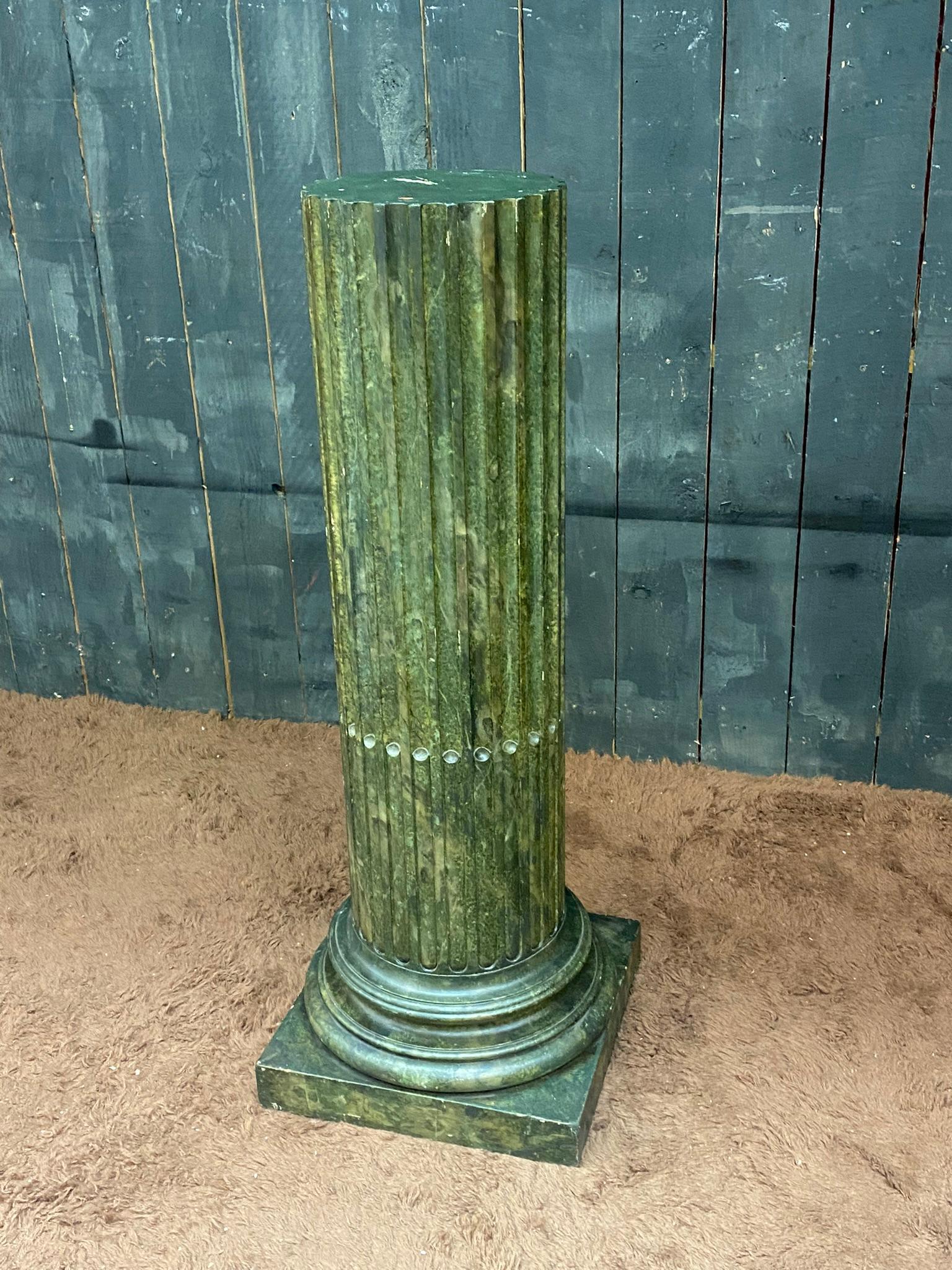 Patinated original painted wooden pedestal, imitating marble circa 1900  For Sale