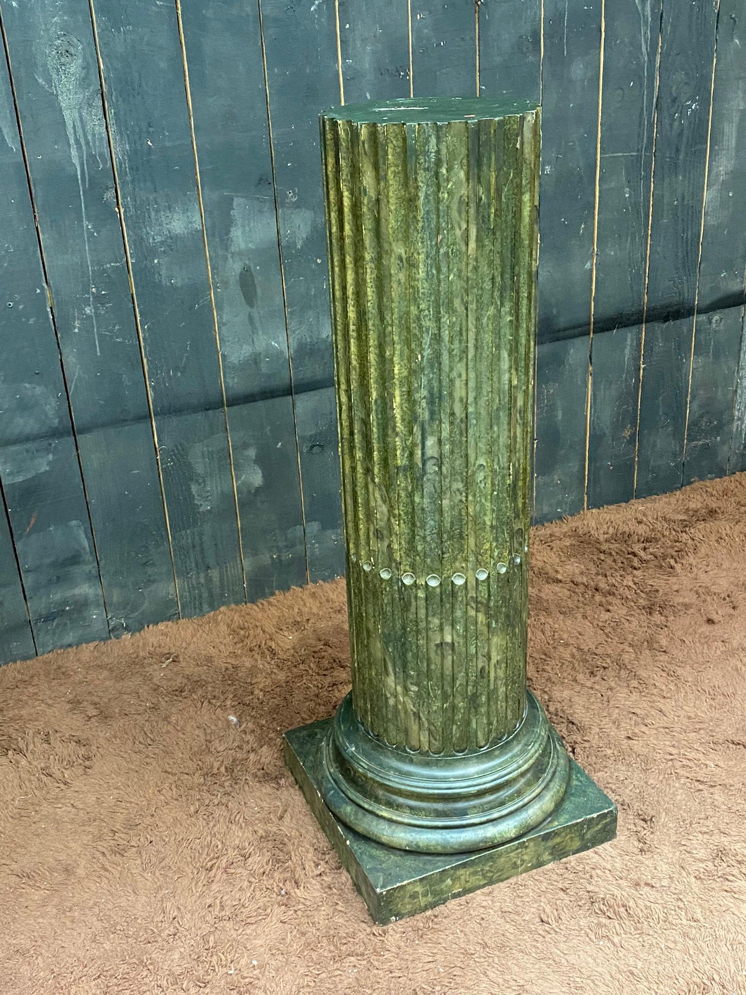 original painted wooden pedestal, imitating marble circa 1900  In Good Condition For Sale In Saint-Ouen, FR