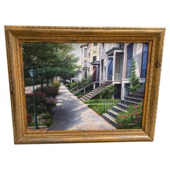 Original painting of a charming street scene by artist Bazzaro