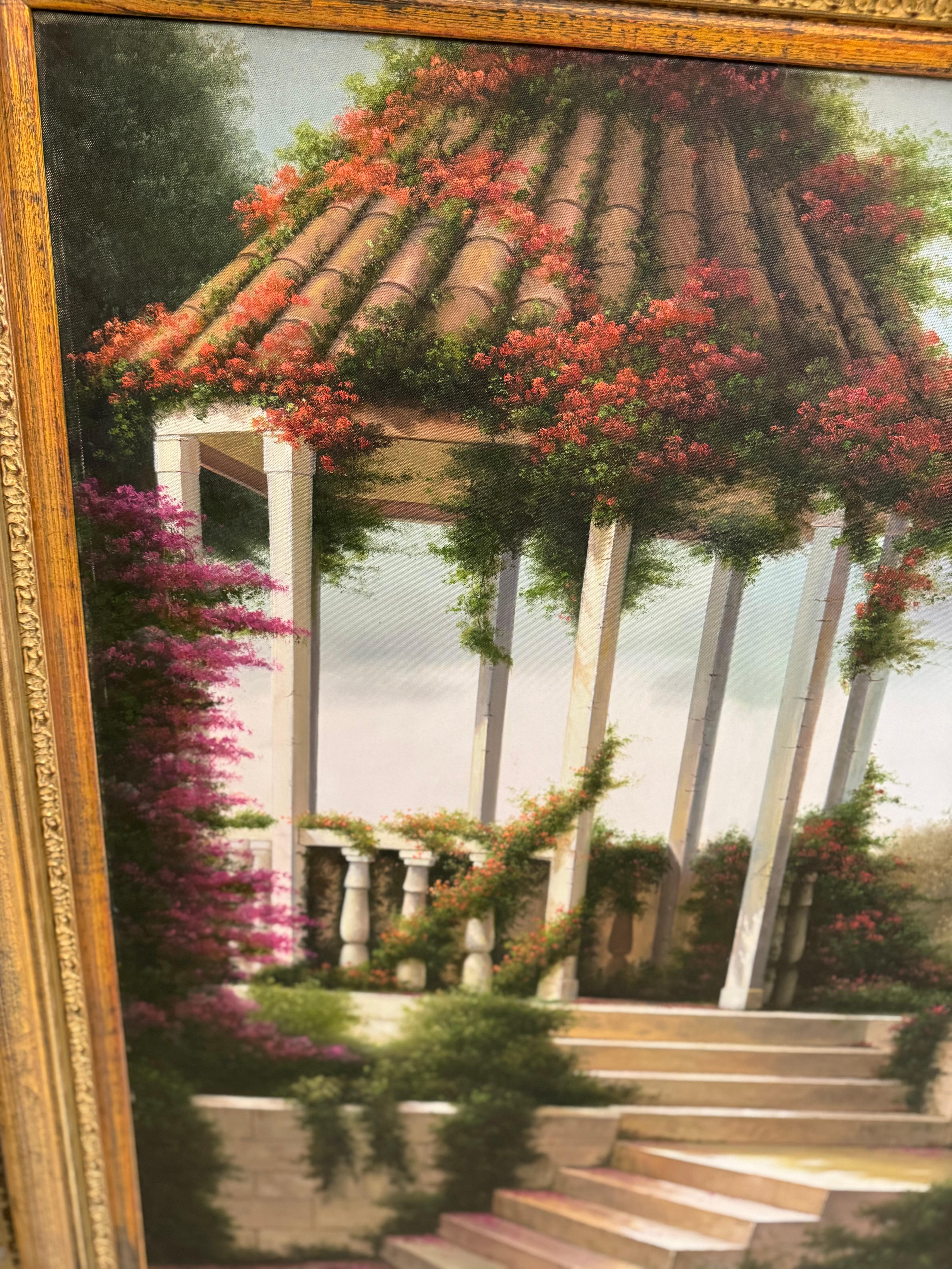 Original-Gemälde des Künstlers Bazzaro friedlichen, Garten Rückzug. im Zustand „Hervorragend“ im Angebot in Birmingham, AL