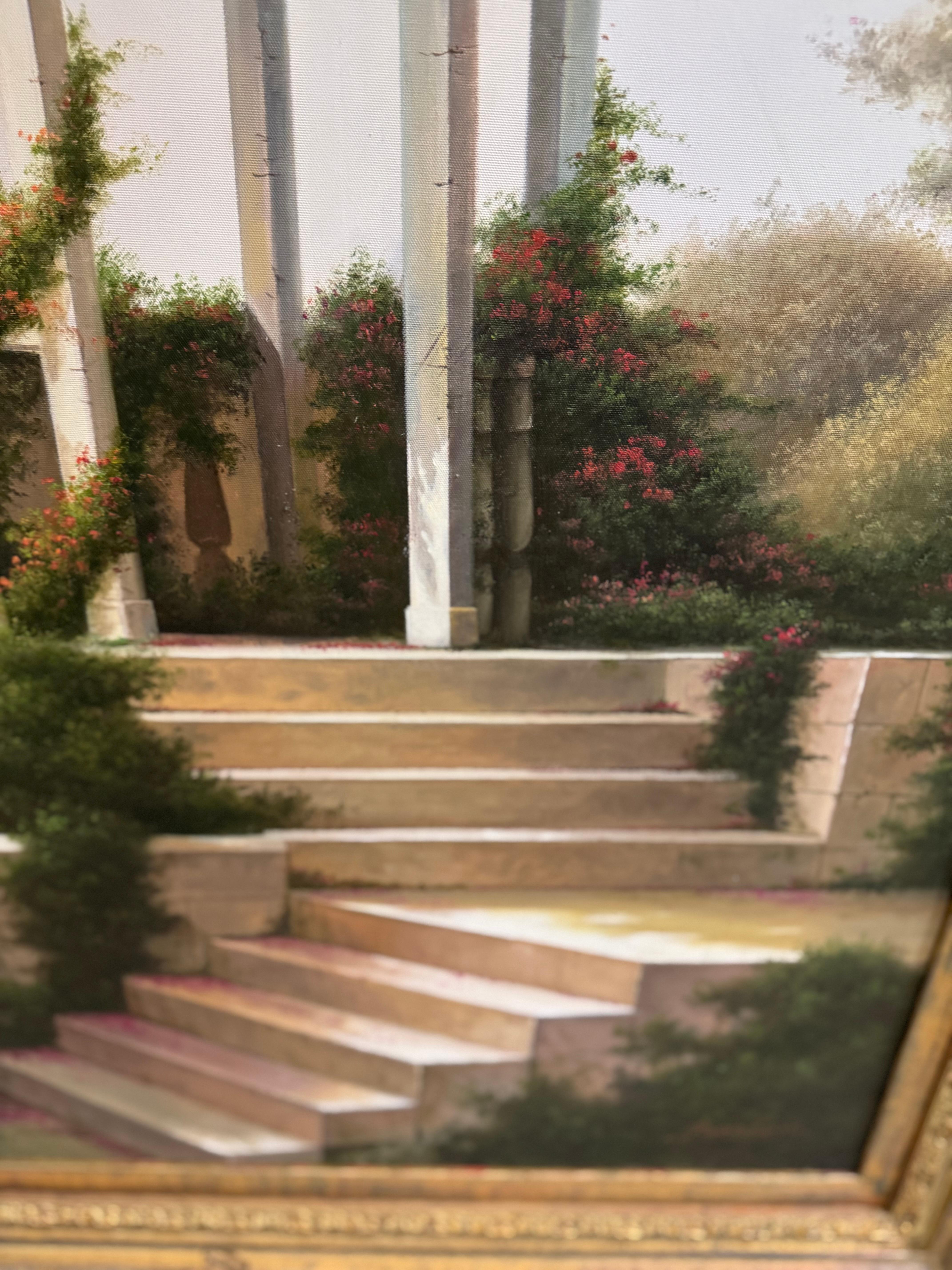 Original-Gemälde des Künstlers Bazzaro friedlichen, Garten Rückzug. (Leinwand) im Angebot